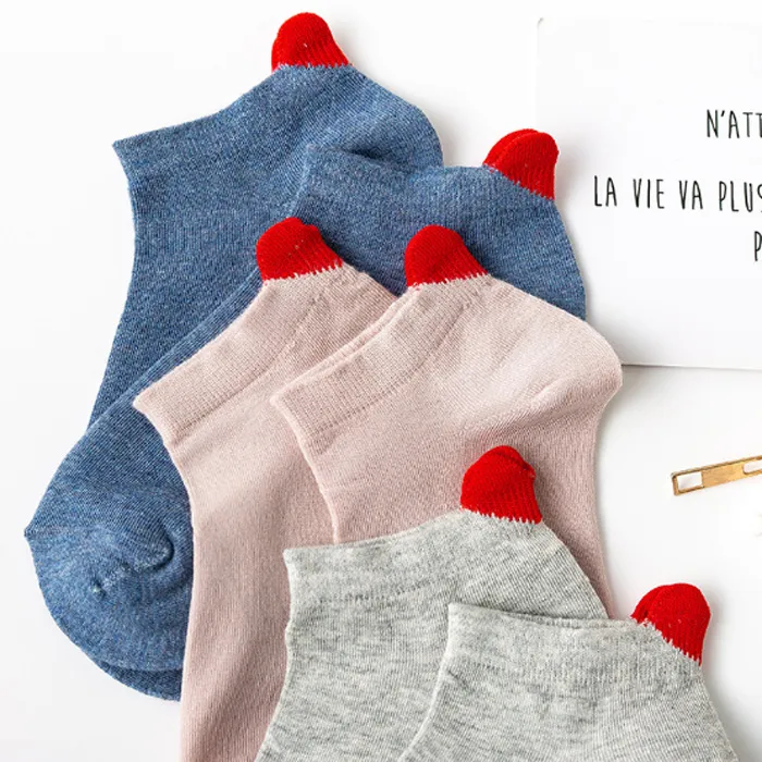 3D Red Heart Low Cut Teen Girl Cotton Socks