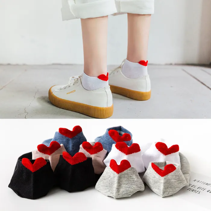 3D Red Heart Low Cut Teen Girl Cotton Socks