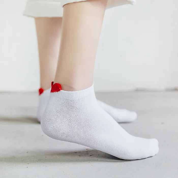 3D Red Heart Low Cut Teen Girl Cotton Socks