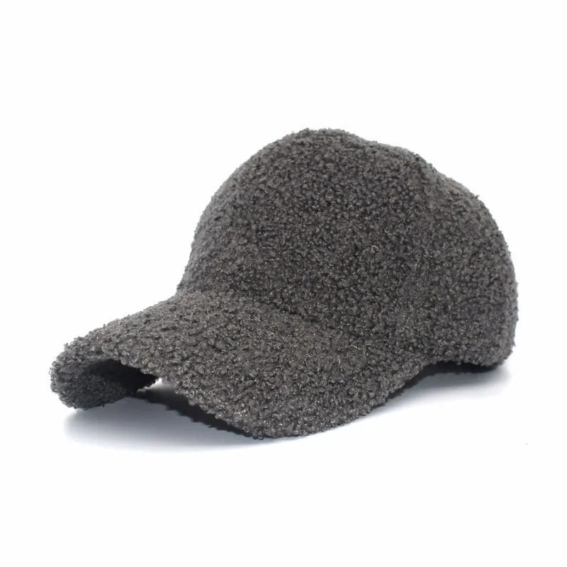 Baseball Cap Lady′s Berber Fleece Cap Autumn and Winter Pure Color Thermal Cap