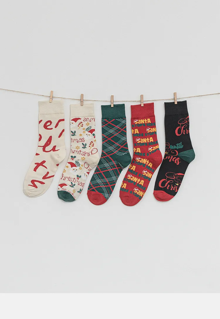 Christmas Socks Cute Illustration Santa Socks Christmas Tree Socks Medium Stockings
