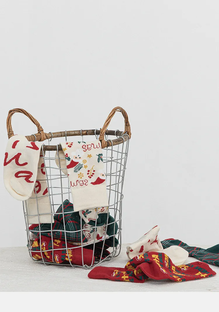 Christmas Socks Cute Illustration Santa Socks Christmas Tree Socks Medium Stockings