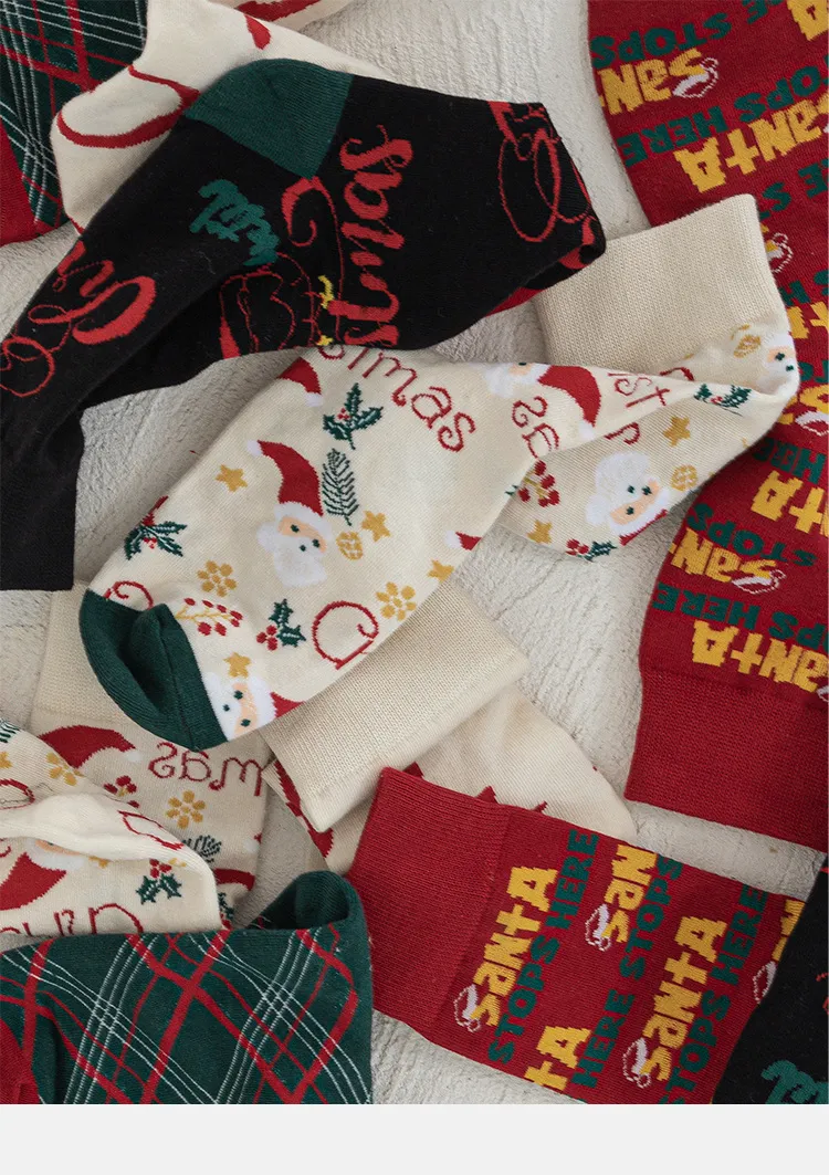 Christmas Socks Cute Illustration Santa Socks Christmas Tree Socks Medium Stockings