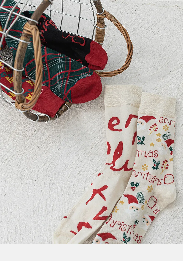 Christmas Socks Cute Illustration Santa Socks Christmas Tree Socks Medium Stockings