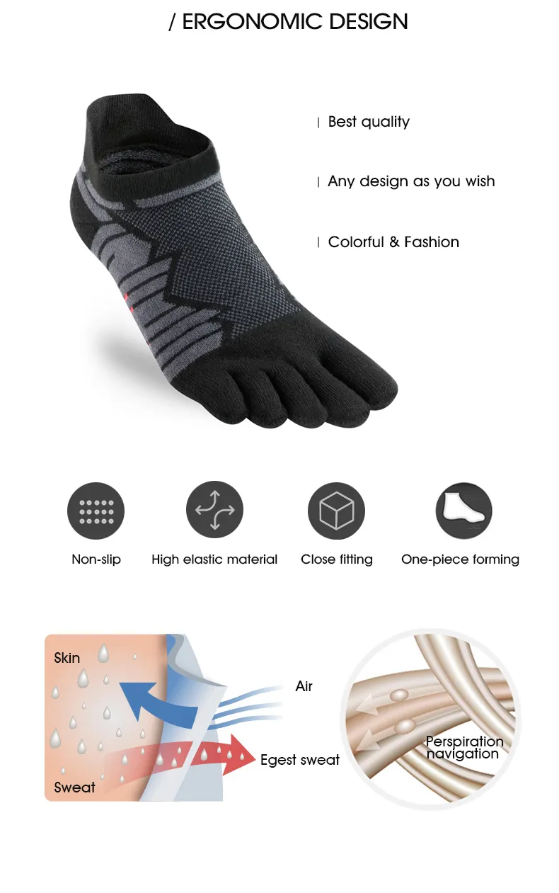 Comb Cotton Non Slip Coated Five Toe Sock