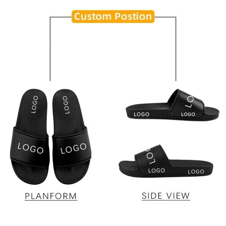 Custom Logo Women Slippers Men Plain Blank Slide Sandals Black Flip Flops Footwear Beach Sandals PVC Slippers