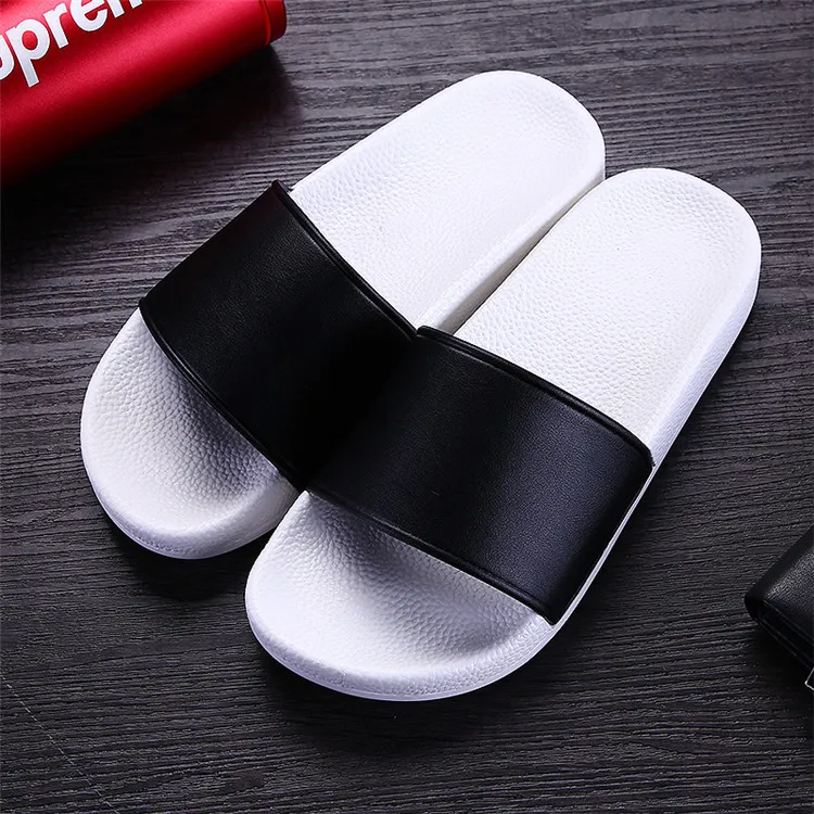 Custom Logo Women Slippers Men Plain Blank Slide Sandals Black Flip Flops Footwear Beach Sandals PVC Slippers