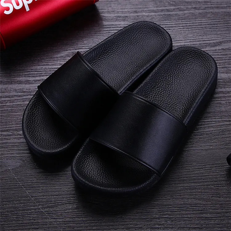 Custom Logo Women Slippers Men Plain Blank Slide Sandals Black Flip Flops Footwear Beach Sandals PVC Slippers