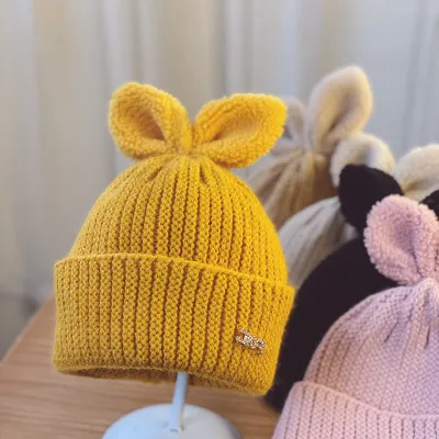 Cute Bunny Ears Hat Knitted Woollen Hat for Autumn and Winter