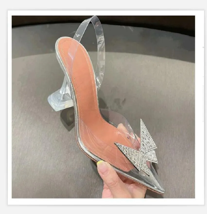 Designer Womens Sandals High Heeled Shoes Pointed Toesl Sunflower crystal Buckle Sandals