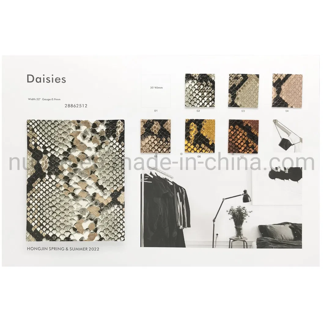 Fabric Eco Material Metallic Snakeskin Snake Print Leather for Bag, Shoes