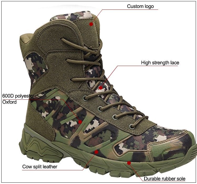 Factory Custom Camouflage Desert Jungle Shoes Combat Army Style Military Style Leather Boots