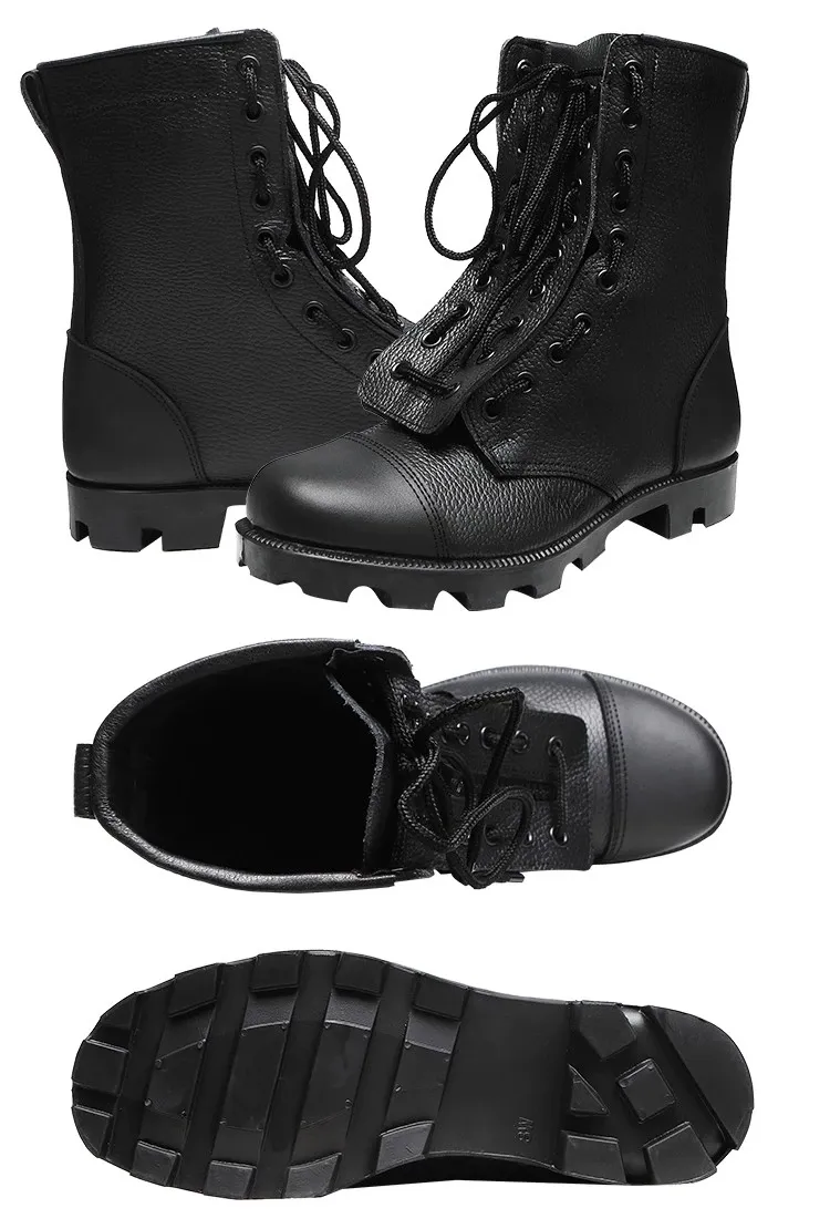 Factory OEM Black Split Embossed Leather Moulding Outsole Military Style Boots Tactical Combat Army Style Boots