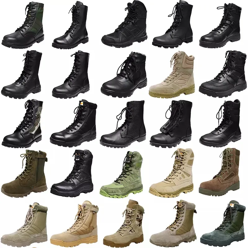 Factory OEM Black Split Embossed Leather Moulding Outsole Military Style Boots Tactical Combat Army Style Boots