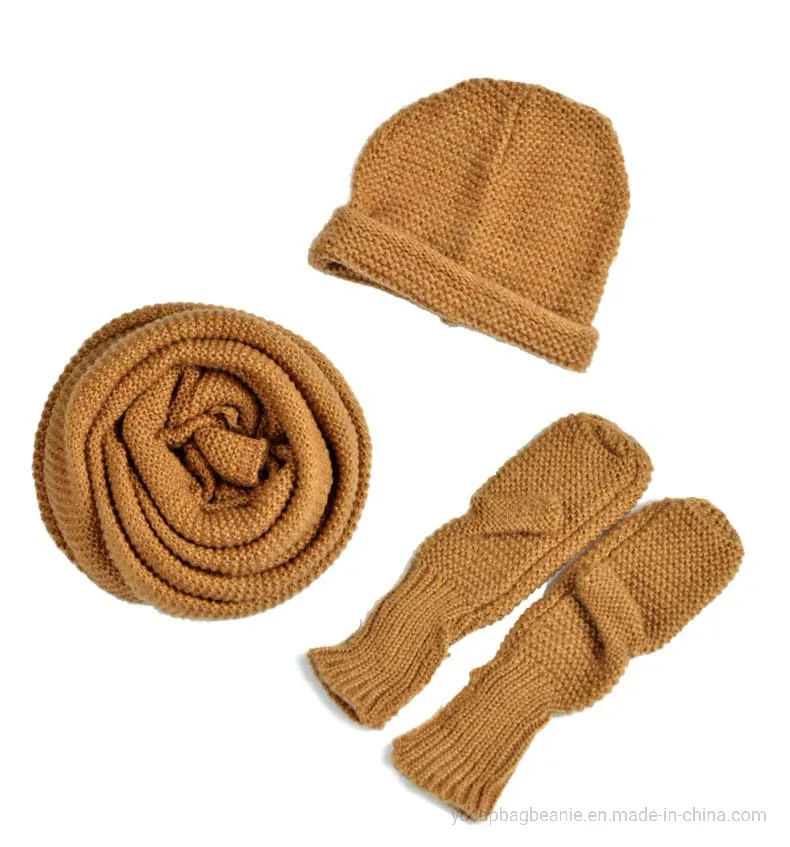 Fashion Lady Winter Chunky Knitting Mohair Glove Hat Scarf Set