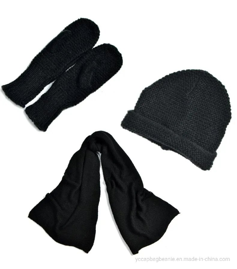 Fashion Lady Winter Chunky Knitting Mohair Glove Hat Scarf Set