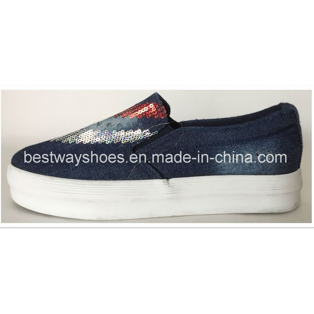 Fashionable Canvas Shoes with Paillette Women Shoe Lady Shoe