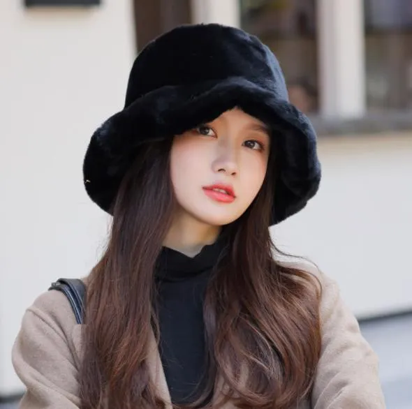 Fur Bucket Hat Fluffy Bucket Hats Faux Fur Hat High Quality, Warm Fashion Hats Colorful Lady Hat