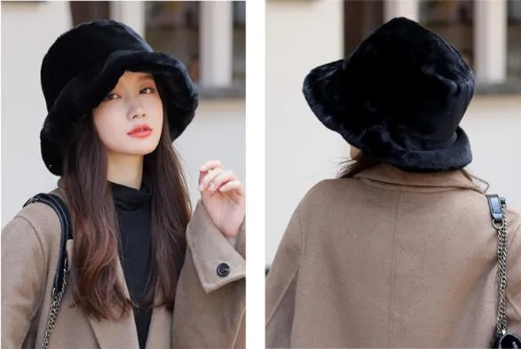 Fur Bucket Hat Fluffy Bucket Hats Faux Fur Hat High Quality, Warm Fashion Hats Colorful Lady Hat