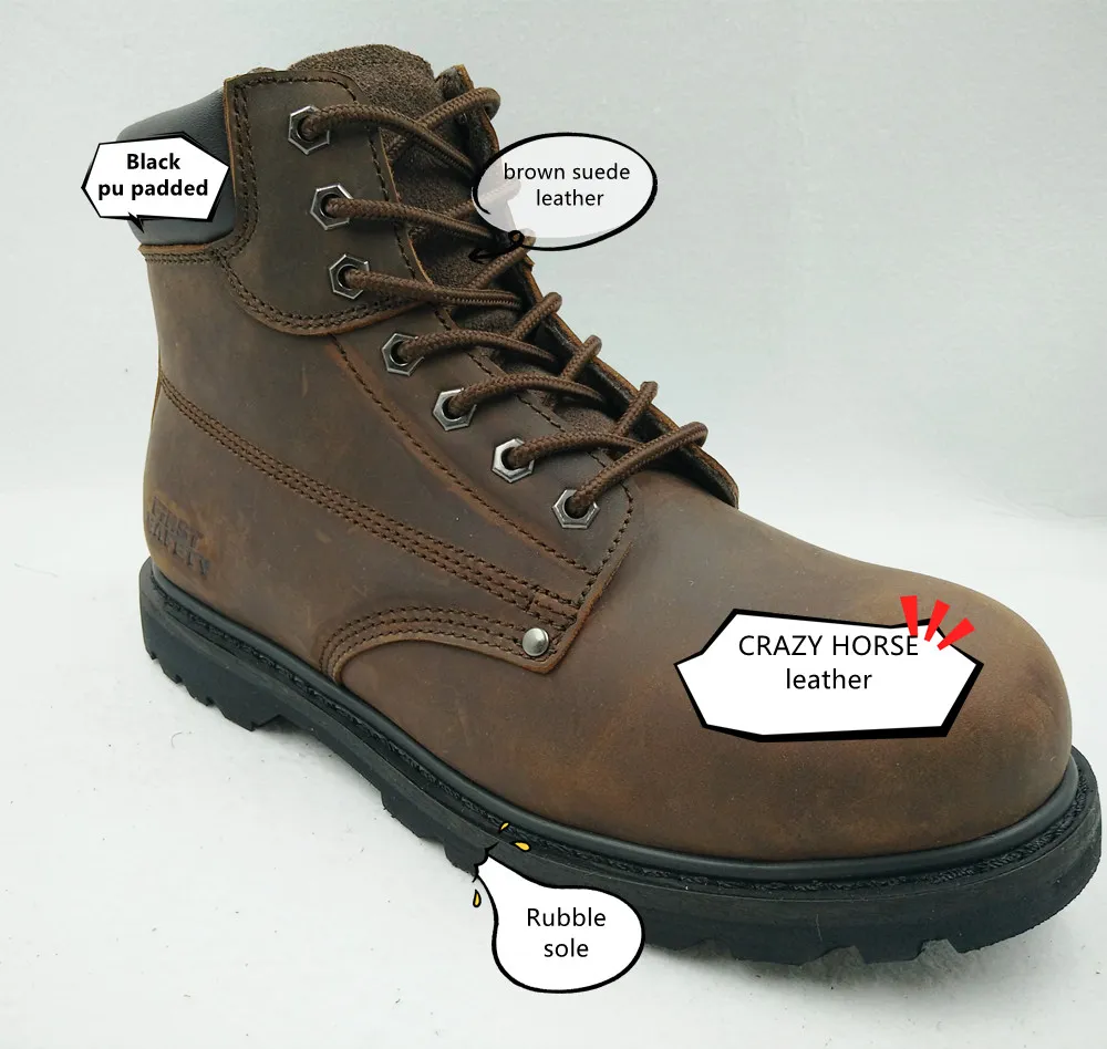 Goodyear Welted Crazy Horse Safety Footwear High Quality Rubber Sole Work Shoes