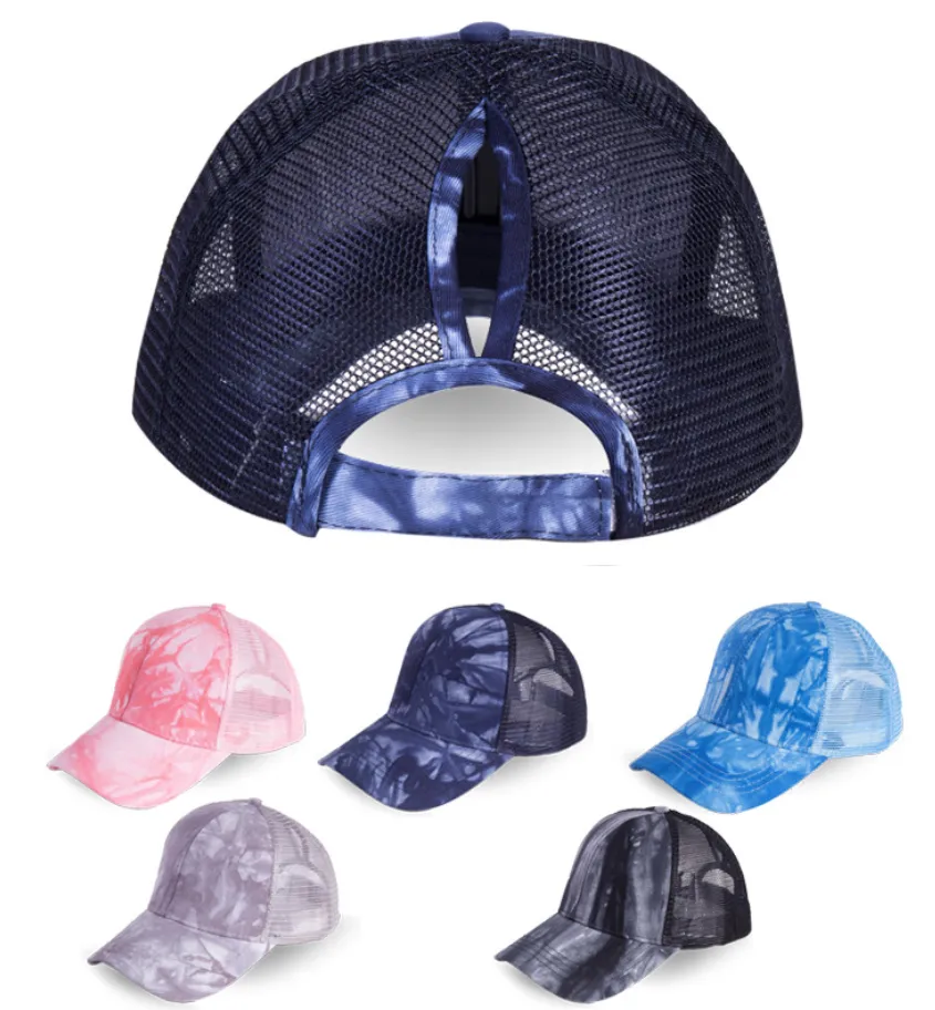 Gradient Colour Messy High Bun Adjustable Color Changing Glitter Bling Hat Criss Cross Mesh Ponytail Cap