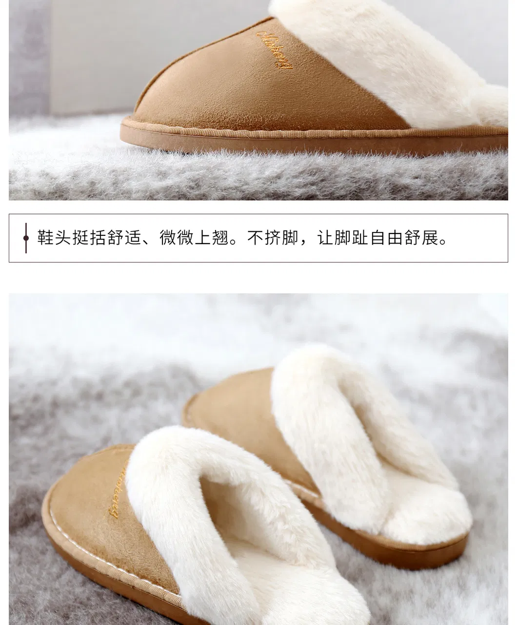 Hellosport Custom Hot Sales Winter Warm Fluffy Flexible Suede Sole Genuine Shearling Imitated Lamb Fur Slippers