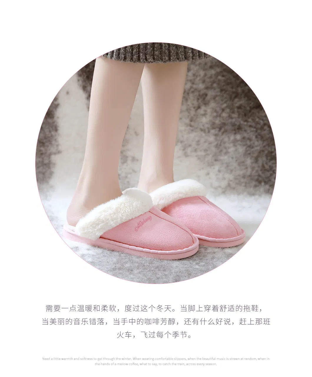 Hellosport Custom Hot Sales Winter Warm Fluffy Flexible Suede Sole Genuine Shearling Imitated Lamb Fur Slippers