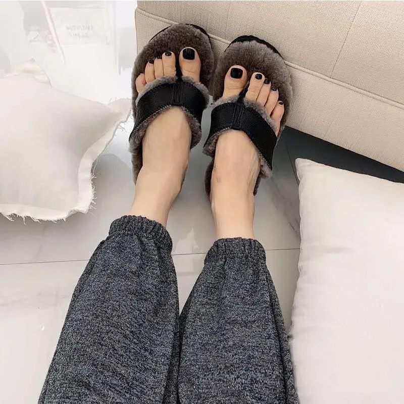 Hellosport Custom Indoor Shoes Furry Fur Slippers Sandals Fluffy Winter Warm Fur Slippers Men′ S