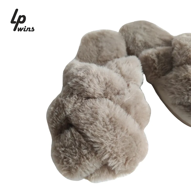 Lady Big Furry Slippers Flurry Fall Winter Fashion Suede Cotton Drag Non Slip Sole Fluffy House Slippers