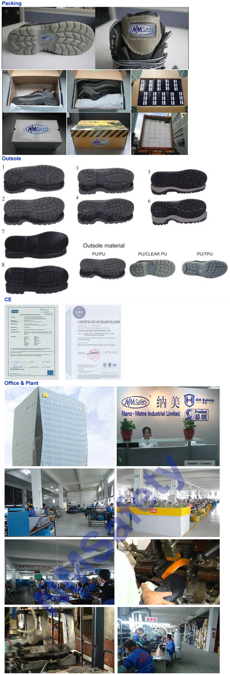 Nmsafety Cow Split Leather Factory Safety Shoes