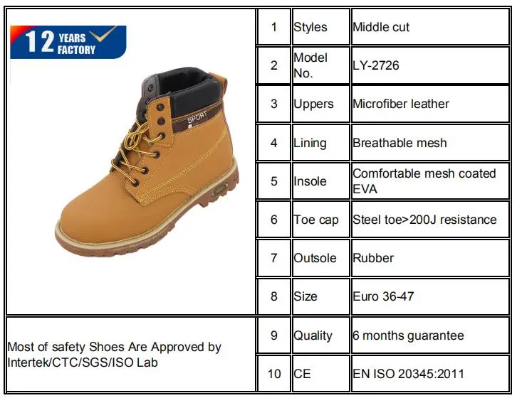 Rubber Outsole Leather Industrial Safety Work Shoes for Men