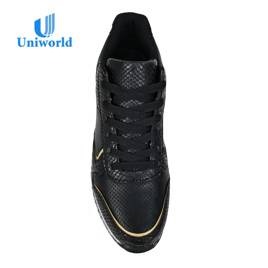 Uniworld Vietnam Factory Wholesale Custom Brand OEM Leather Snakeskin Pattern Upper Best Price Women′ S Casual Walking Shoes Sneakers