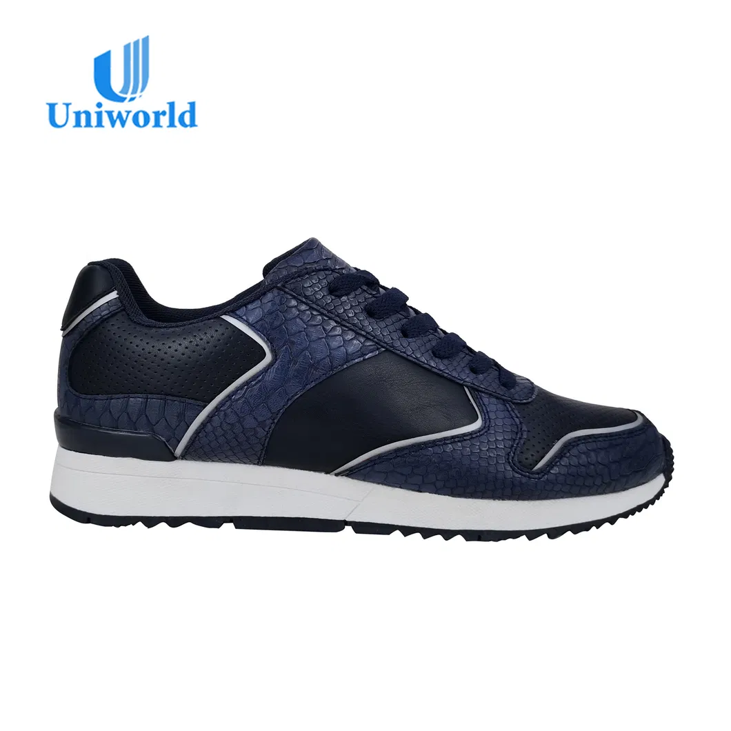 Uniworld Vietnam Factory Wholesale Custom Brand OEM Leather Snakeskin Pattern Upper Best Price Women′ S Casual Walking Shoes Sneakers