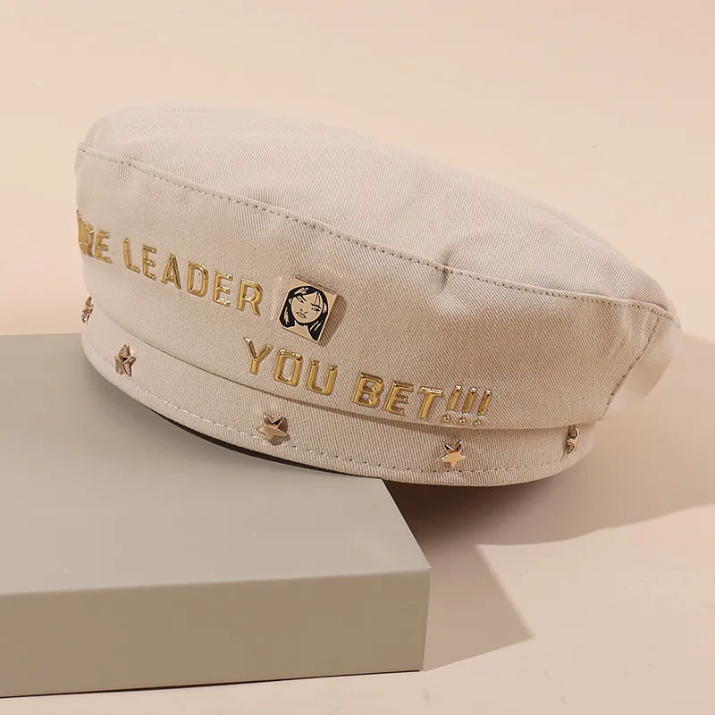 Wholesale Spring Autumn Winter Ladies Golden Alphabetic Portrait Painter Cap Beret for Girls