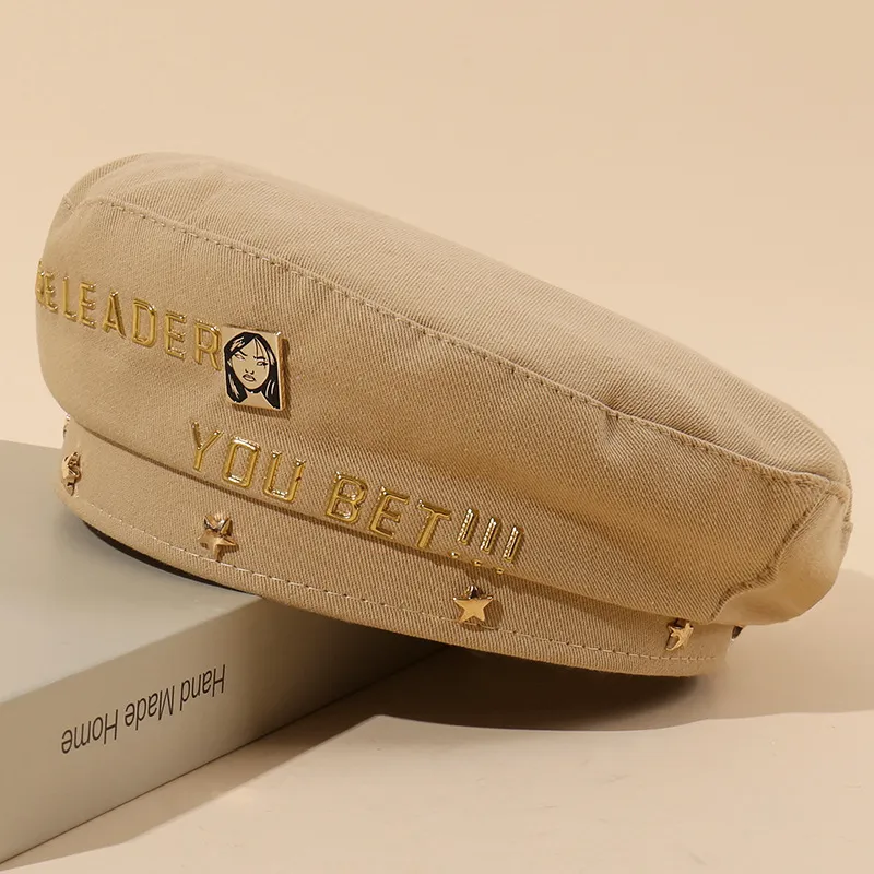 Wholesale Spring Autumn Winter Ladies Golden Alphabetic Portrait Painter Cap Beret for Girls