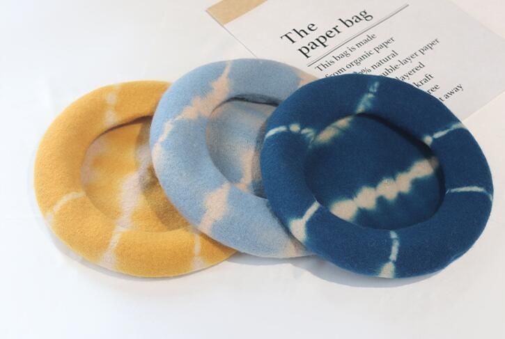 Wool Women Beret Custom Artist Hat Tie Dye Beanie Cap French Beret for Lady Adulit
